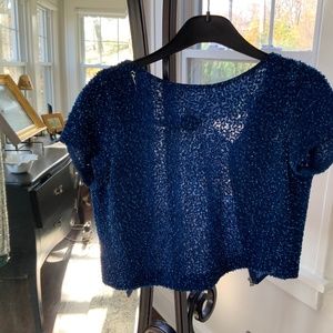 Alice + Olivia Safire Blue Sequins Cropped Top